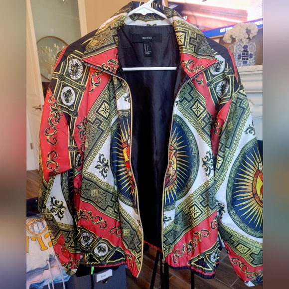 Forever 21 Black Orange Baroque Graphic Windbreaker - Small - Picture 6 of 8